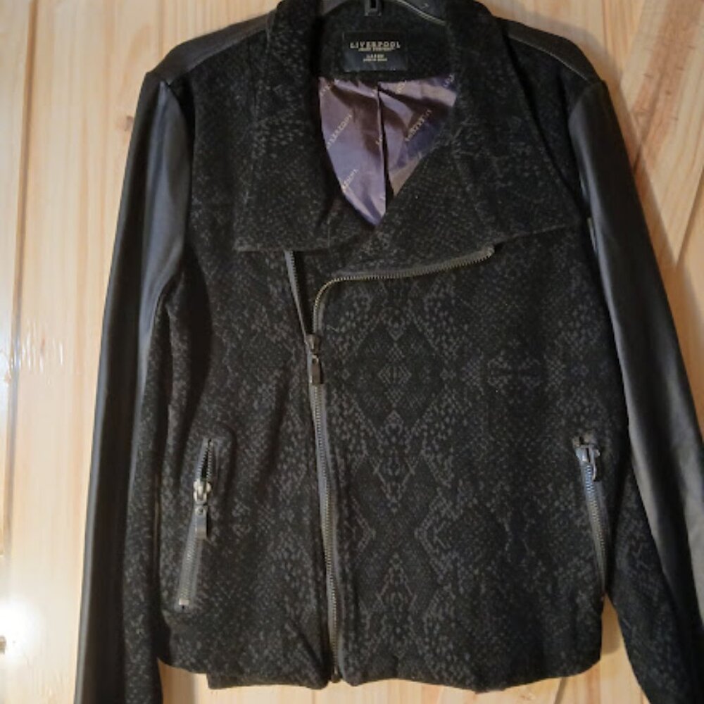 NWT Liverpool Black Large Faux leather/suede Jacket Asymmetrical Zip front Moto